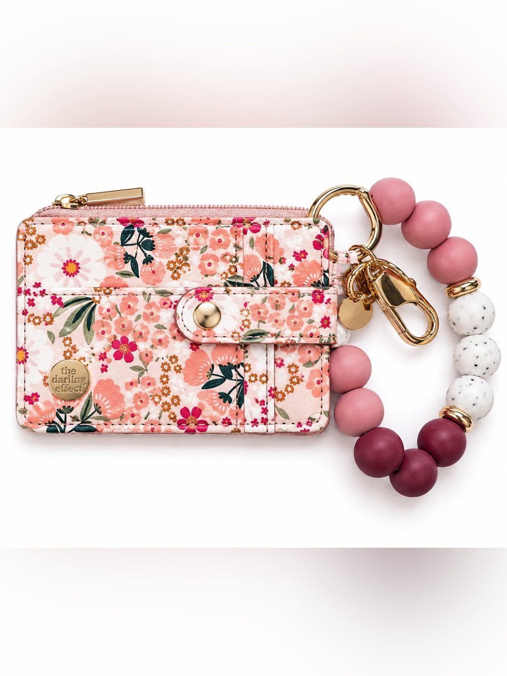 The Darling Effect Floral Card Holder Wallet Beaded Wristlet Keychain